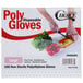 A white box of Choice disposable poly gloves with a person using a knife to cut food.