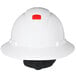 a white hard hat with a red square on the top