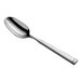 A close-up of a Fortessa stainless steel serving spoon with a long silver handle.