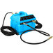 A blue Mytee Twin Turbo portable water heater with black and blue hoses.