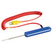 A blue and red Comark PK19M penetration probe with a coiled cable.