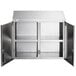 A Regency stainless steel wall cabinet with hinged doors open.