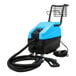 A blue and black Mytee 1600 Focus corded vapor steamer with black hoses.