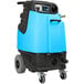 A blue and black Mytee 1003DX Speedster carpet extractor on wheels with buttons and knobs.