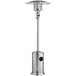 A stainless steel Backyard Pro portable patio heater with a round base.