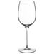 A close-up of a Luigi Bormioli Fragrante wine glass with a long stem.