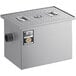 A grey metal rectangular box with 2 non-threaded pipes.