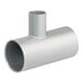 A close-up of a silver pipe fitting with a hole.