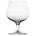 A Luigi Bormioli Michelangelo cognac glass with a stem on a white background.