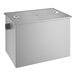 A white rectangular metal box with a metal lid.