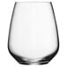 A Luigi Bormioli stemless wine glass with a white background.