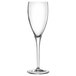 A clear Luigi Bormioli Michelangelo champagne flute with a long stem.