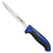 A Dexter-Russell narrow boning knife with a blue handle.