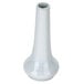 A close up of a CAC white porcelain bud vase with a long neck.