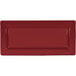 A red rectangular International Tableware porcelain platter with a white rim.