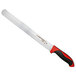A Dexter-Russell meat slicing and bread knife with a black handle and red accents.