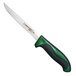 a knife with a green handle