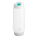 A white plastic bottle with a green cap.