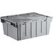 A gray Orbis Stack-N-Nest tote box with hinged lid and pin.