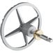 A metal wheel with a screw.