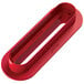 A red rectangular plastic holder with round bases inside.