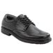 A black Rockport Works men's oxford dress shoe with laces.