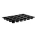 A black Silikomart silicone muffin pan with 24 square cavities.