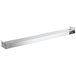 A white rectangular stainless steel shelf with a long handle.