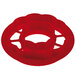 A red plastic cookie cutter with a hole in it.