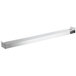 A rectangular stainless steel strip warmer with a cord and adjustable controls on a white background.
