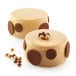 Two white round cakes with chocolate and nuts on top made using the Silikomart Cylinders Baking Mold.