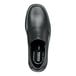 A black men's slip-on dress shoe with a soft toe and non-slip sole.