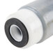 A close up of a grey and white rubber seal on a grey plastic cartridge.