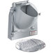A silver metal plate with holes for the Avantco 177MX20SHRDR Shredder Attachment.