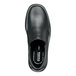 A black men's slip-on dress shoe in size 9 with a soft toe and non-slip sole.