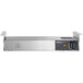 A silver rectangular ServIt strip warmer with black and white knobs on a counter.