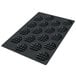 a black baking tray with holes