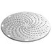 A stainless steel circular plate with holes.