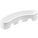 A white plastic tray with curved edges and handles holding three white Silikomart silicone baking molds.
