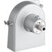 A silver metal rear housing with a circular metal part.