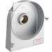 A white metal rear housing with a hole in the center.