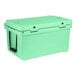 a green cooler with a black handle