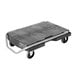 A black plastic Rubbermaid cart dolly with wheels.