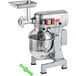 An Avantco silver stand mixer with green accents.
