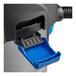 A close up of a Lavex stainless steel wet/dry vacuum cleaner with a blue plastic cover.