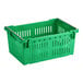 A green Orbis Stack-N-Nest crate with metal handles.