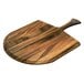 An Ironwood acacia wood pizza peel with a handle.