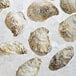 A close-up of a group of Rappahannock River oysters on ice.