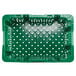 A green plastic Orbis NPL654B agricultural crate with vented holes.