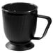 A black mug with a pedestal base and a handle.